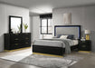 Black Caraway 4-piece California King bedroom furniture set by CoasterEveryday, showing bed frame, nightstands, and dresser.