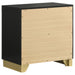 Black Caraway 4-piece California King bedroom furniture set by CoasterEveryday, featuring a bed frame, nightstands, and dresser.