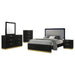 Black Caraway 5-piece California King bedroom furniture set by CoasterEveryday, including bed frame, nightstands, and dresser.