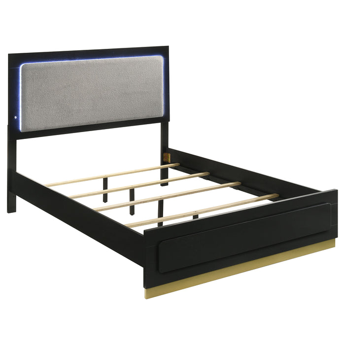 Black Caraway 5-piece Queen bedroom furniture set by CoasterEveryday, includes bed frame, nightstands, and dresser.