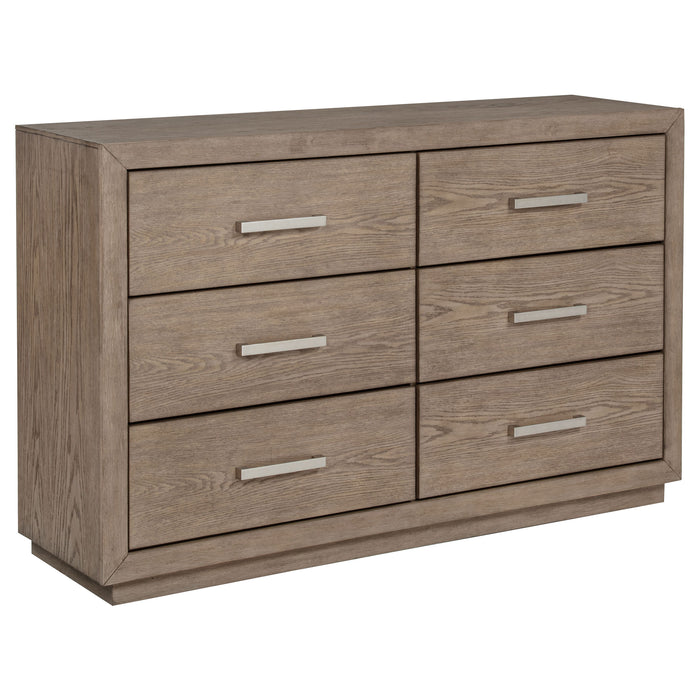 Kenora 5-piece California King bedroom set by CoasterEveryday in barley brown wood finish, featuring a bed frame, nightstands, and dresser.