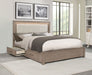 Kenora California King LED storage bed in barley brown with built-in lighting and modern furniture design.
