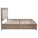 California King LED storage bed in barley brown, Kenora 56-inch furniture by CoasterEveryday with built-in LED lights and storage drawers.