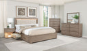 Kenora 56-inch California King LED Storage Bed in Barley Brown, showcasing the modern wooden furniture with built-in LED lighting.