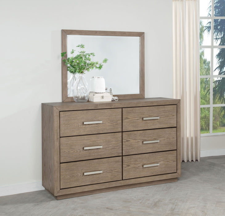 Kenora barley brown 6-drawer dresser with matching mirror, modern wooden furniture by CoasterEveryday.