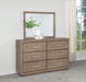 Kenora barley brown 6-drawer dresser with matching mirror, modern wooden furniture by CoasterEveryday.