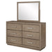 CoasterEveryday Kenora 6-drawer dresser with mirror in barley brown wood finish, featuring sleek handles and spacious storage.