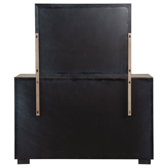 Kenora 6-drawer dresser with matching mirror in barley brown, showcasing sleek wood finish and modern furniture design.