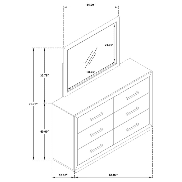Kenora 6-drawer dresser with matching mirror in barley brown, modern furniture piece from CoasterEveryday.