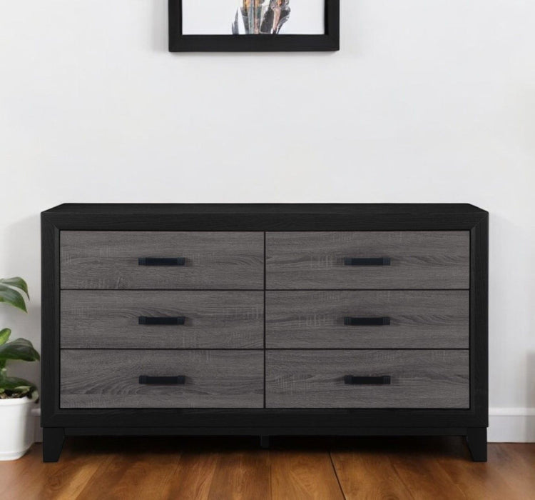 58" Wood Six Drawer Double Dresser - Black And Gray