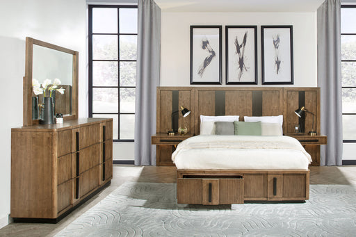 CoasterEveryday terrace 5-piece Eastern King panel bedroom set in ash brown, featuring a bed frame, nightstands, and dresser.