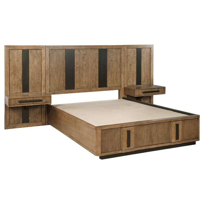 CoasterEveryday Terrace 5-piece California King bedroom set with ash brown finish, includes panel bed, nightstands, and dresser in a modern style.