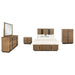 California King bedroom set by CoasterEveryday featuring a five-piece ash brown furniture collection with bed, nightstands, and dresser.