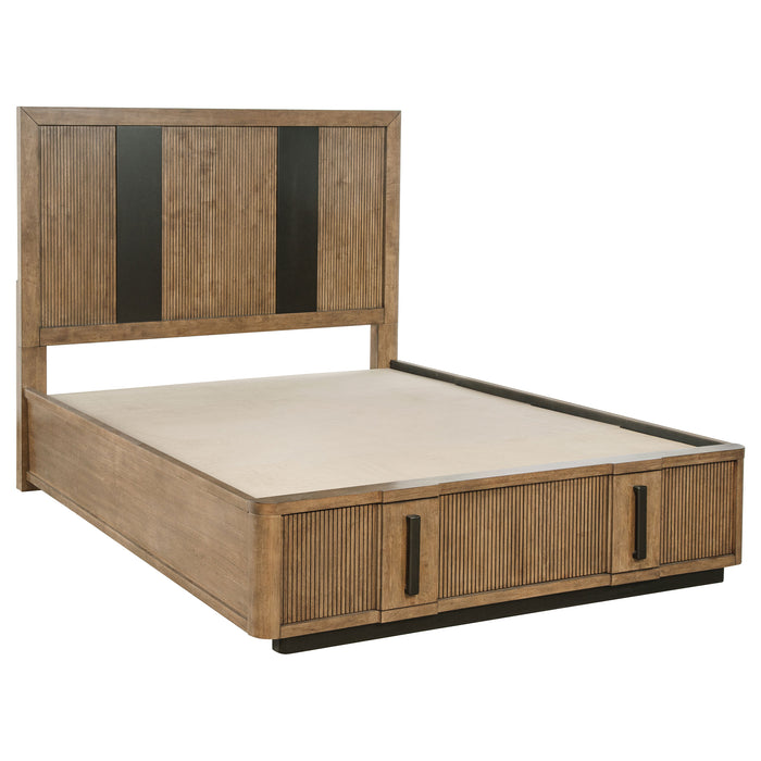 California King bedroom set by CoasterEveryday featuring a terrace-style ash brown furniture design with five pieces.