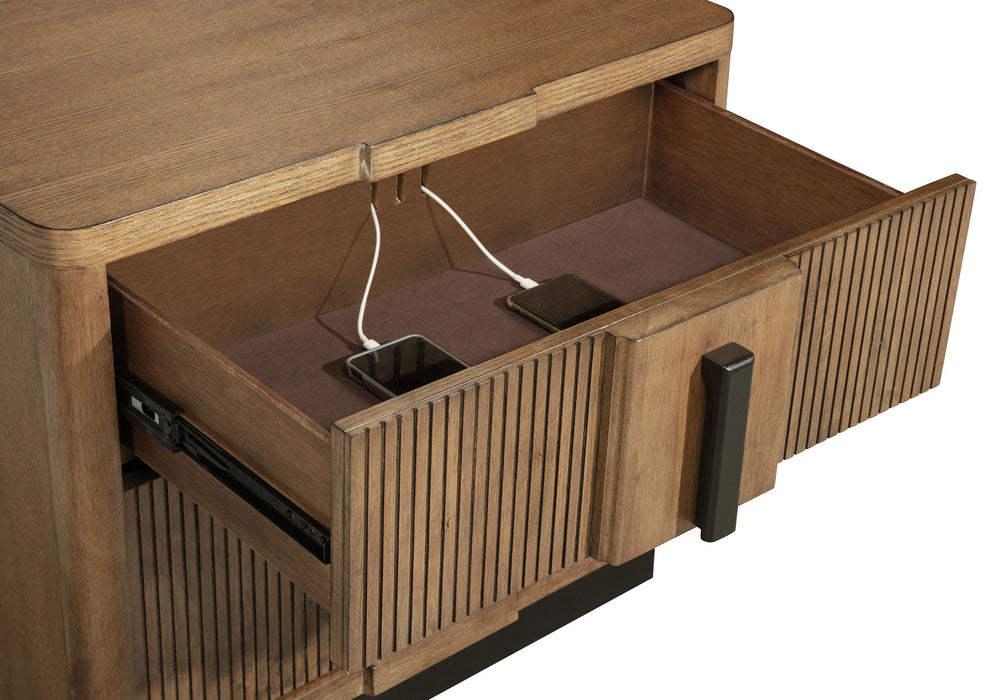 California King bedroom set by CoasterEveryday featuring five ash brown furniture pieces including a bed, dresser, and nightstands.