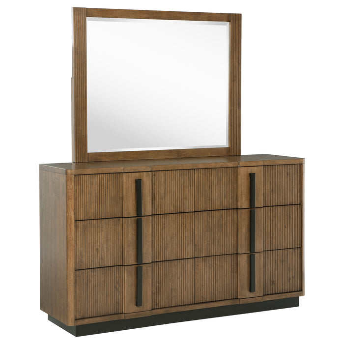 Ash brown Terrace 6-drawer dresser with matching mirror, modern wooden furniture piece by CoasterEveryday.
