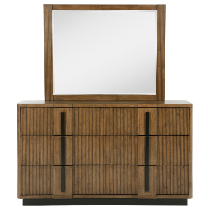 Ash brown Terrace 6-drawer dresser with mirror by CoasterEveryday, featuring sleek wooden drawers and a matching mirror for bedroom decor.