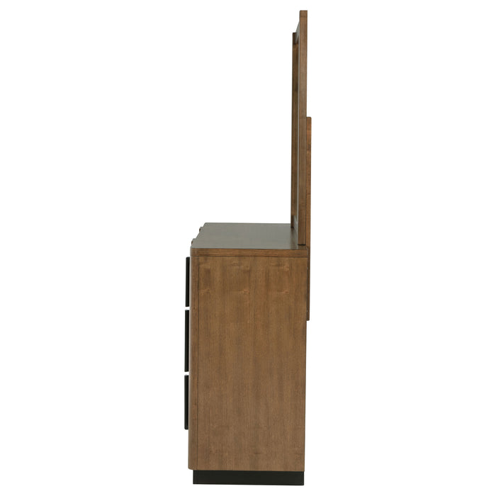 Ash brown Terrace 6-drawer dresser with matching mirror, modern furniture piece by CoasterEveryday, showcasing sleek storage design.
