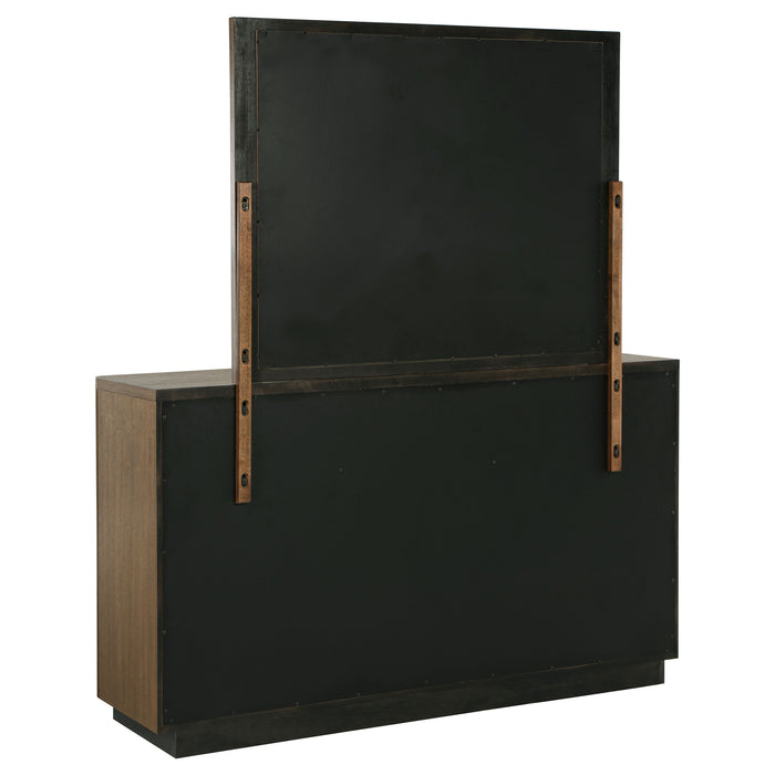Ash brown Terrace 6-drawer dresser with matching mirror, modern furniture piece by CoasterEveryday showing drawers and mirror frame.