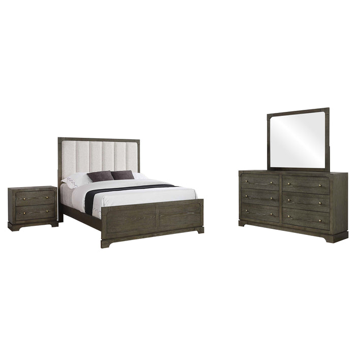 Dark cocoa CoasterEveryday Gran Park 4-piece California King bedroom furniture set with bed frame and matching pieces.