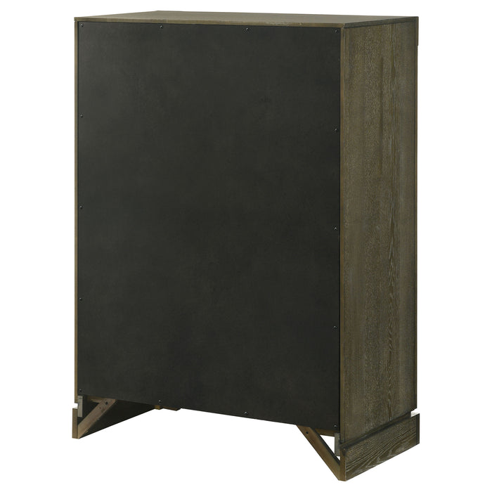 Dark cocoa Gran Park 5-drawer bedroom chest of drawers by CoasterEveryday, showing sleek design and five spacious drawers.