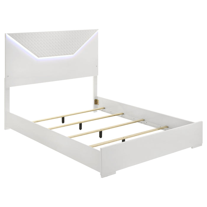 Ives Queen Panel Bed LED Headboard White High Gloss