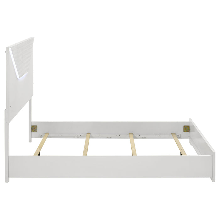 Ives Queen Panel Bed LED Headboard White High Gloss