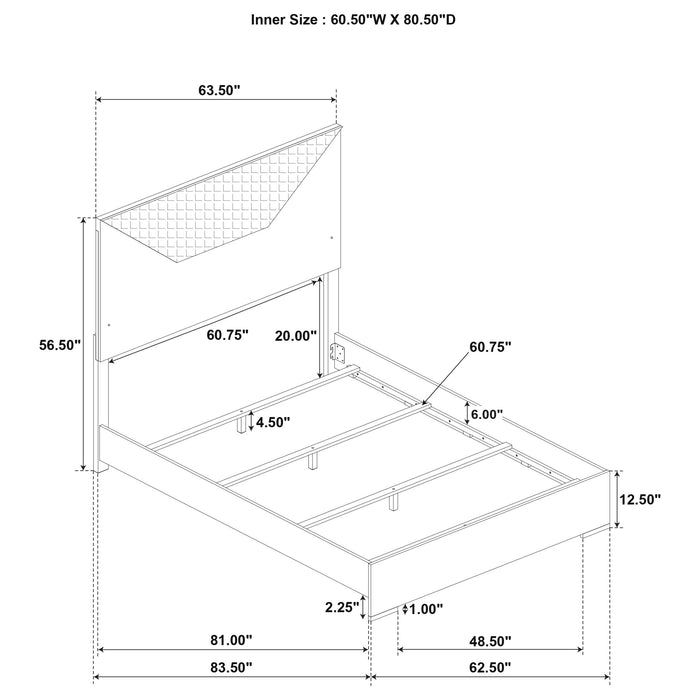Ives Queen Panel Bed LED Headboard White High Gloss