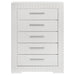 White high gloss Ives 5-drawer bedroom chest of drawers by CoasterEveryday, showcasing sleek modern furniture design.