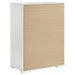 White high gloss Ives 5-drawer bedroom chest of drawers with sleek modern design and silver handles, made by CoasterEveryday.