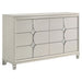 Olivia 5-piece California King bedroom set by CoasterEveryday in pearl white, includes bed frame, nightstands, and dresser.