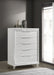 White Marmore 5-drawer bedroom chest of drawers by CoasterEveryday, showcasing sleek furniture design with multiple storage drawers.