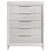 White Marmore 5-drawer bedroom chest of drawers by CoasterEveryday, showcasing sleek furniture with modern design and silver drawer handles.