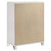 White Marmore 5-drawer bedroom chest of drawers by CoasterEveryday, showcasing sleek furniture design and spacious storage.