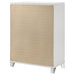 White Marmore 5-drawer bedroom chest of drawers by CoasterEveryday, showcasing sleek furniture storage with silver handles.