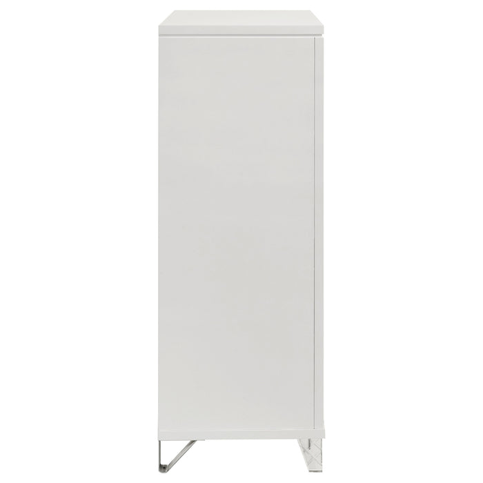 White Marmore 5-drawer bedroom chest of drawers by CoasterEveryday, showcasing sleek design and sturdy wooden construction.