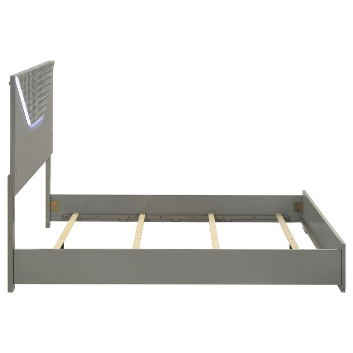 Ives Queen Panel Bed LED Headboard Grey High Gloss