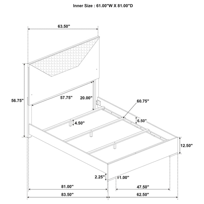 Ives Queen Panel Bed LED Headboard Grey High Gloss