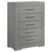 Grey high gloss Ives 5-drawer bedroom chest of drawers by CoasterEveryday, showcasing sleek modern furniture design.