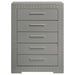 Grey high gloss Ives 5-drawer bedroom chest of drawers by CoasterEveryday, showcasing sleek modern furniture design.