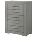 Grey high gloss 5-drawer bedroom chest of drawers by CoasterEveryday, showcasing a modern furniture design with sleek handles.