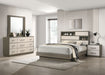 Grey oak Fenwick 4-piece California King bedroom furniture set by CoasterEveryday, includes bed frame, nightstands, and dresser.