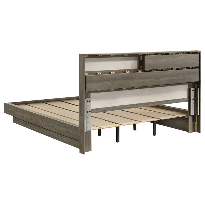 Gray oak Fenwick 5-piece California King bedroom furniture set by CoasterEveryday, including bed frame and matching pieces.