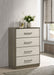 Grey oak Fenwick 4-drawer chest of drawers by CoasterEveryday, showcasing a modern furniture piece with sleek design.