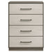 Grey oak Fenwick 4-drawer chest of drawers by CoasterEveryday, showcasing a modern furniture piece with sleek drawer handles.