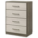 Grey oak Fenwick 4-drawer chest of drawers by CoasterEveryday, showcasing a modern furniture piece with sleek drawer handles.