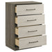 Grey oak Fenwick 4-drawer chest of drawers by CoasterEveryday, showcasing a modern furniture piece with sleek drawer handles.