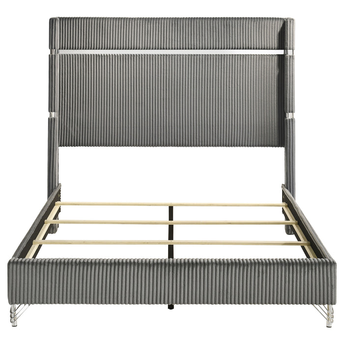 Lucia 61-inch Upholstered Queen Wingback Bed Grey