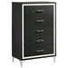 Black Lucia 5-drawer bedroom chest of drawers by CoasterEveryday, showing a sleek furniture piece with five spacious drawers.