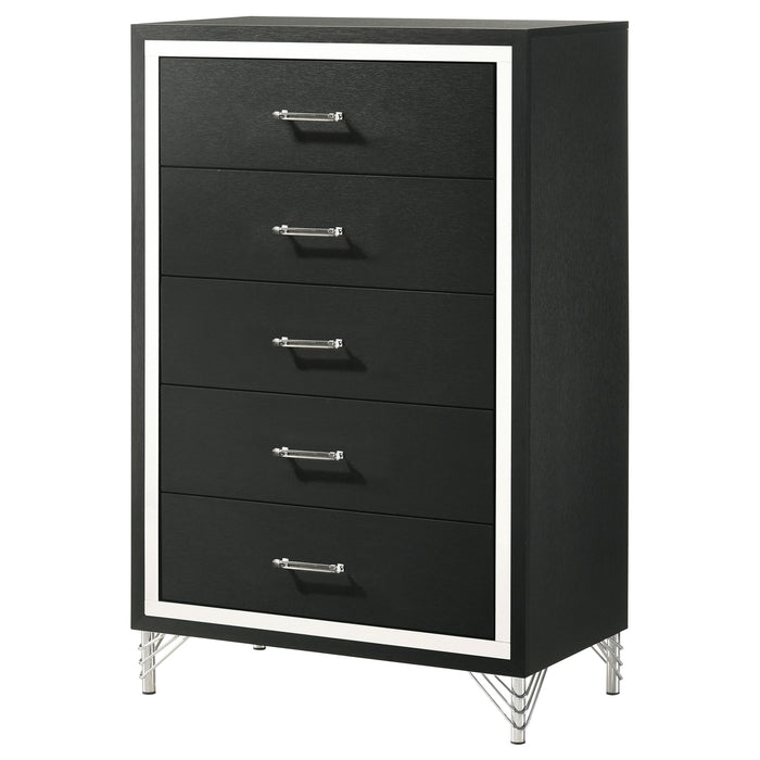 CoasterEveryday Lucia black 5-drawer bedroom chest of drawers with sleek modern design and sturdy wooden construction.